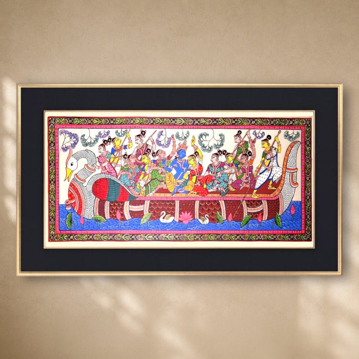 Krishna Gopi Vrindavan Pattachitra on Silk · 24×44 Inches