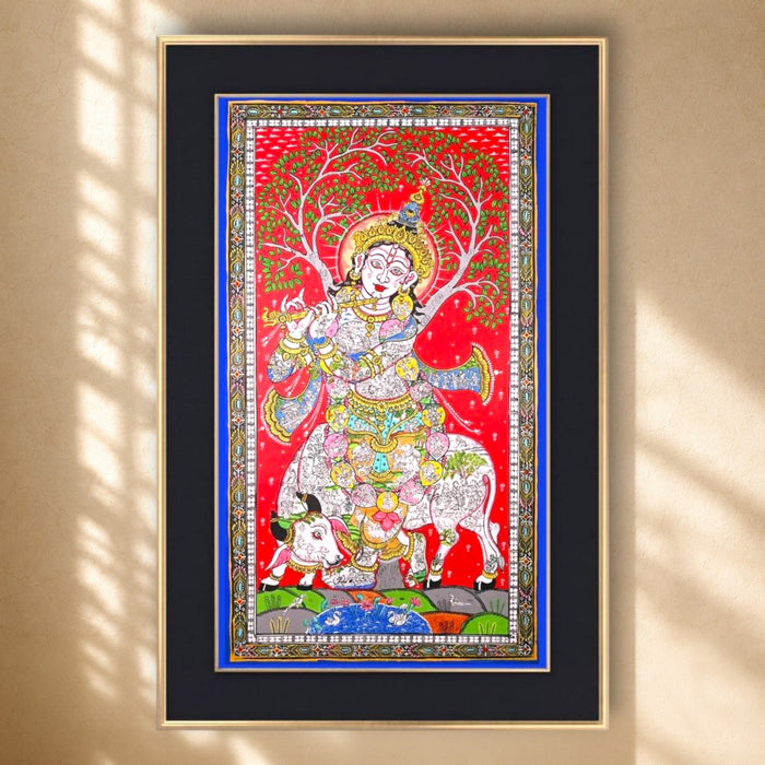 Krishna Life Story Pattachitra (Cow) · 24×40 Inches