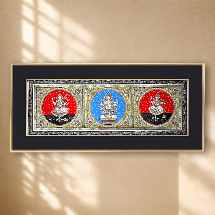 Saraswati Ganesha Lakshmi Pattachitra · 42×15 Inches