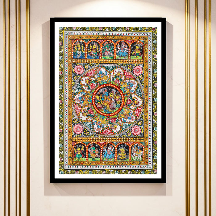 Radha Krishna Dashavatar Pattachitra — Original Odisha Hand-Painted Mandala Art | 13×20 Inches | Sacred Vishnu Wall Art