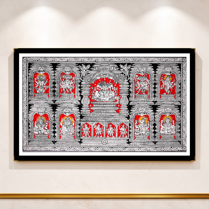 Sarva Devata Pattachitra — Original Odisha Hand-Painted Hindu Pantheon Art | 23×40 Inches | Sacred Temple Wall Art