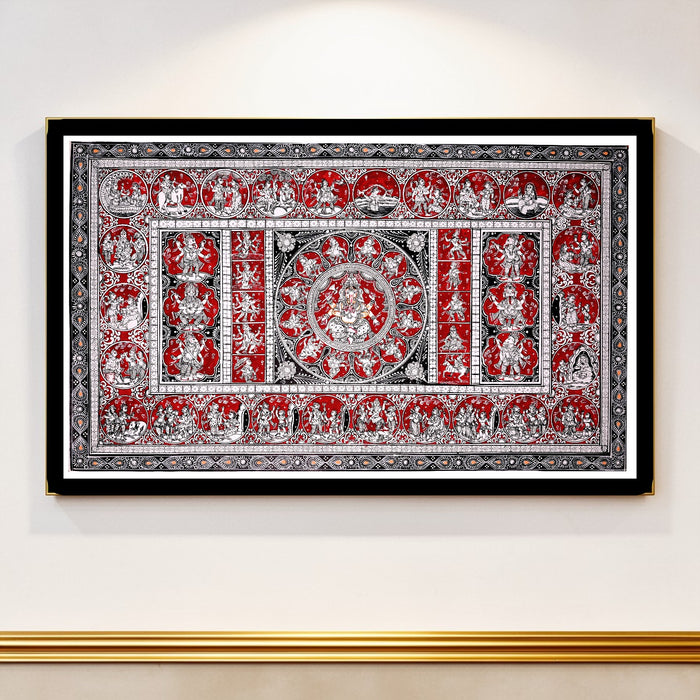 Ganesha Leela Dashavatar Pattachitra — Original Odisha Hand-Painted Narrative Art | 24×40 Inches | Sacred Ganesha Wall Art