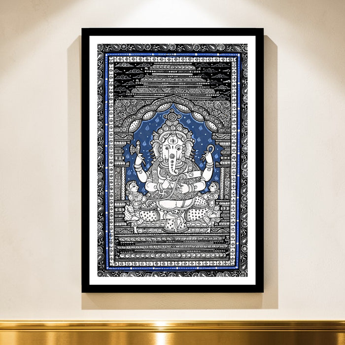Ganesha Writing Mahabharata Pattachitra — Original Odisha Hand-Painted Temple Art | 13×19 Inches | Sacred Ganesha Wall Art