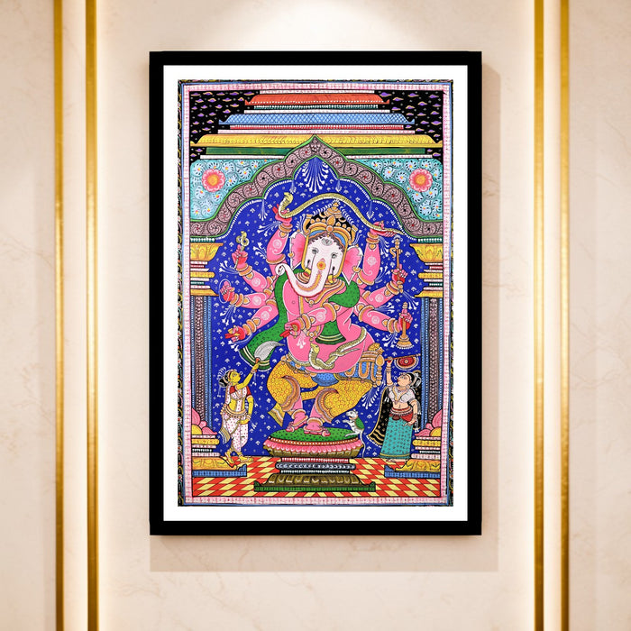 Nritya Ganapati Pattachitra — Original Odisha Hand-Painted Dancing Ganesha Art | 28×42 Inches | Sacred Ganesha Wall Art