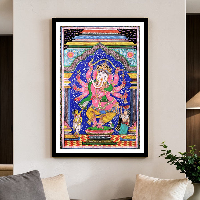 Nritya Ganapati Pattachitra — Original Odisha Hand-Painted Dancing Ganesha Art | 28×42 Inches | Sacred Ganesha Wall Art