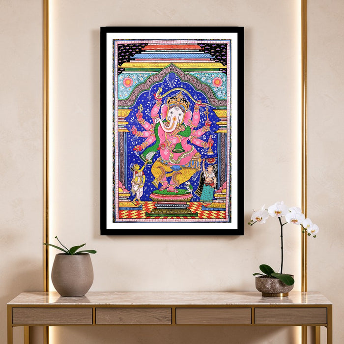 Nritya Ganapati Pattachitra — Original Odisha Hand-Painted Dancing Ganesha Art | 28×42 Inches | Sacred Ganesha Wall Art