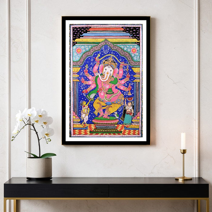 Nritya Ganapati Pattachitra — Original Odisha Hand-Painted Dancing Ganesha Art | 28×42 Inches | Sacred Ganesha Wall Art