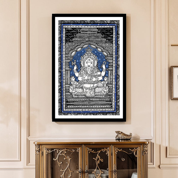 Ganesha Writing Mahabharata Pattachitra — Original Odisha Hand-Painted Temple Art | 13×19 Inches | Sacred Ganesha Wall Art