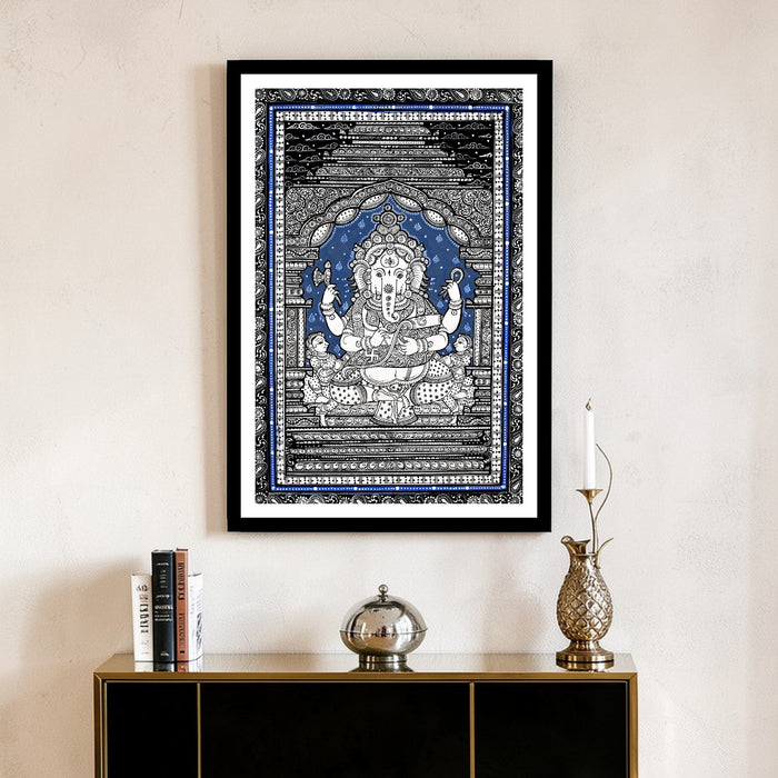 Ganesha Writing Mahabharata Pattachitra — Original Odisha Hand-Painted Temple Art | 13×19 Inches | Sacred Ganesha Wall Art