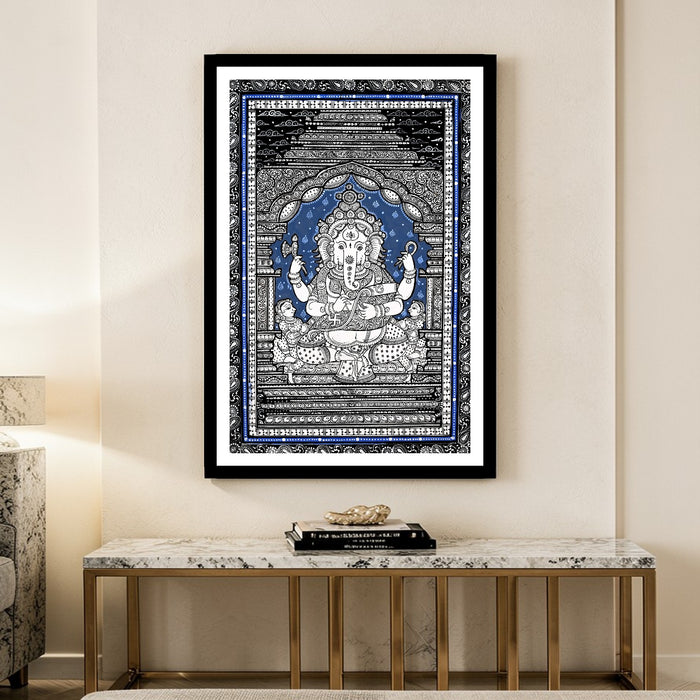 Ganesha Writing Mahabharata Pattachitra — Original Odisha Hand-Painted Temple Art | 13×19 Inches | Sacred Ganesha Wall Art