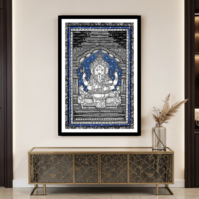 Ganesha Writing Mahabharata Pattachitra — Original Odisha Hand-Painted Temple Art | 13×19 Inches | Sacred Ganesha Wall Art