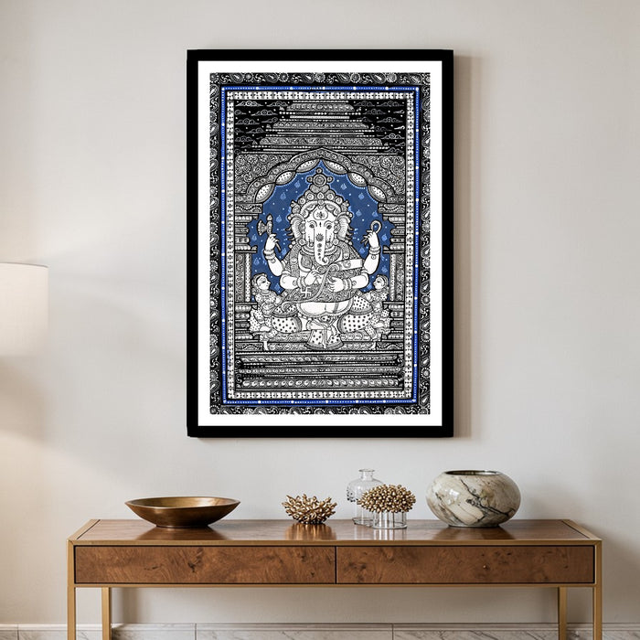 Ganesha Writing Mahabharata Pattachitra — Original Odisha Hand-Painted Temple Art | 13×19 Inches | Sacred Ganesha Wall Art