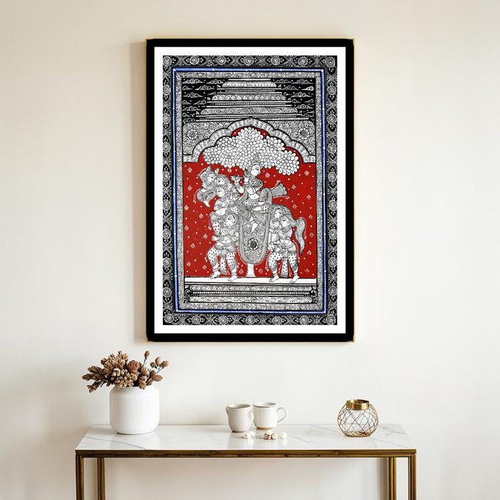 Krishna Gopi Ashwa Pattachitra — Original Odisha Hand-Painted Horse Composition Art | 13×19 Inches | Rare Krishna Wall Art