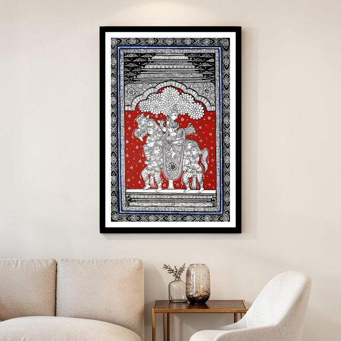 Krishna Gopi Ashwa Pattachitra — Original Odisha Hand-Painted Horse Composition Art | 13×19 Inches | Rare Krishna Wall Art