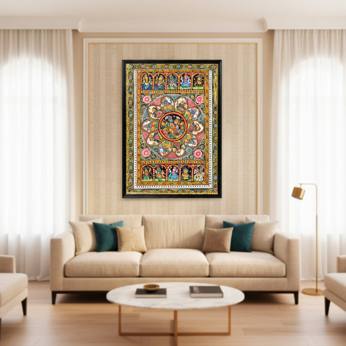 Radha Krishna Dashavatar Pattachitra — Original Odisha Hand-Painted Mandala Art | 13×20 Inches | Sacred Vishnu Wall Art