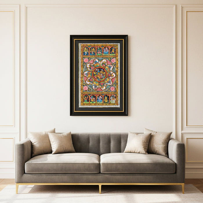 Radha Krishna Dashavatar Pattachitra — Original Odisha Hand-Painted Mandala Art | 13×20 Inches | Sacred Vishnu Wall Art