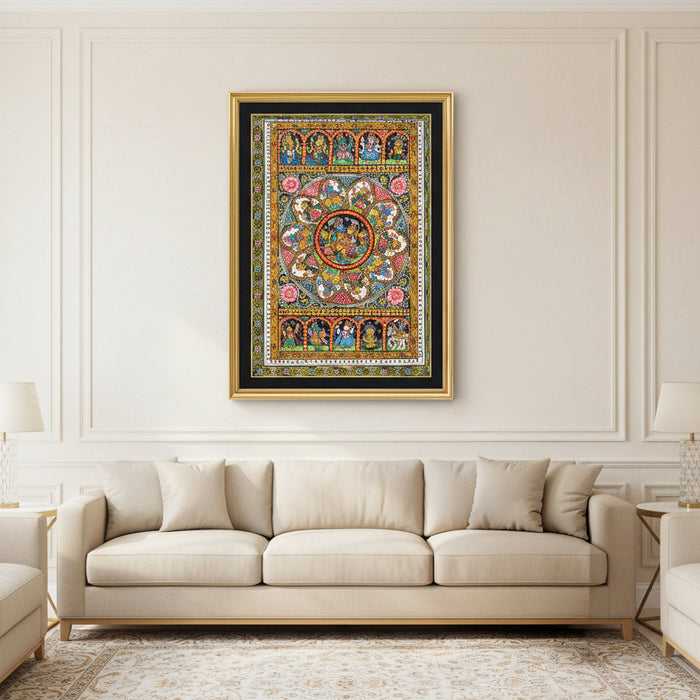 Radha Krishna Dashavatar Pattachitra — Original Odisha Hand-Painted Mandala Art | 13×20 Inches | Sacred Vishnu Wall Art