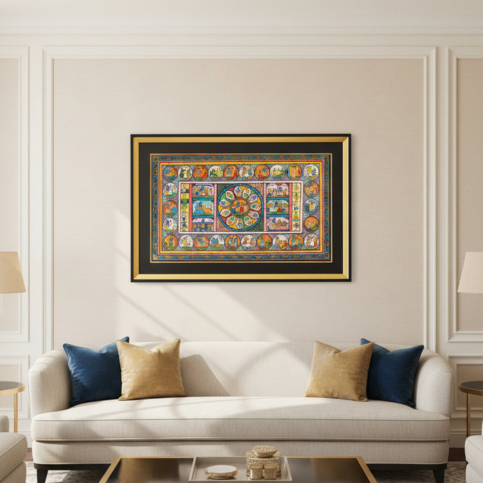 Original Pattachitra Painting – The Divine Life of Lord Krishna | 42 x 24 Inches | Hand-Painted Traditional Odisha Art