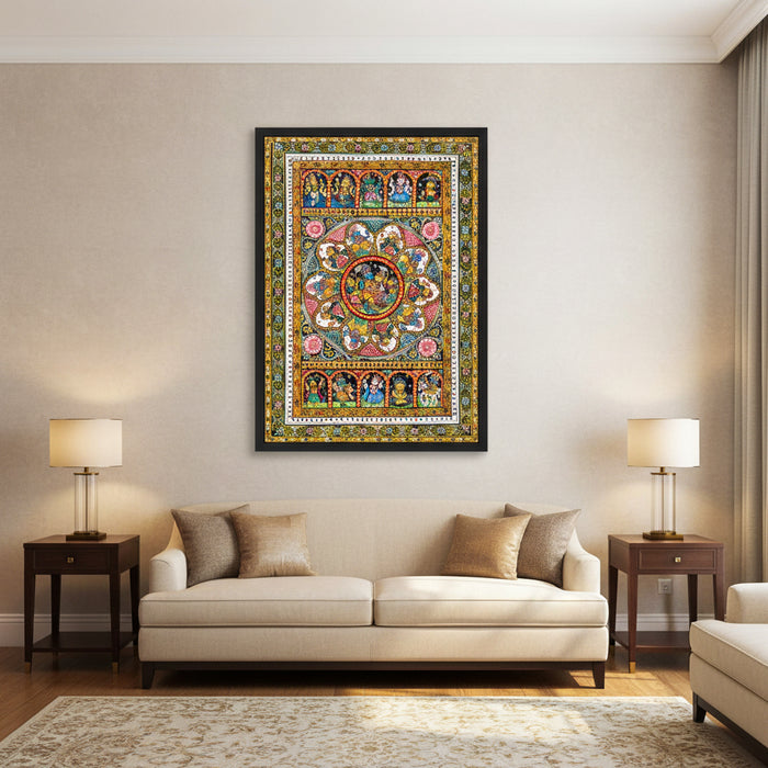Radha Krishna Dashavatar Pattachitra — Original Odisha Hand-Painted Mandala Art | 13×20 Inches | Sacred Vishnu Wall Art