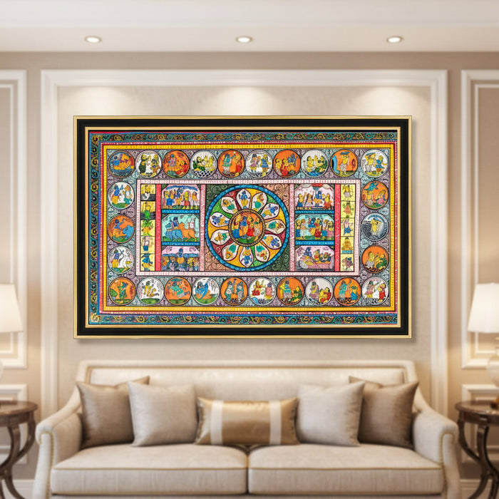 Original Pattachitra Painting – The Divine Life of Lord Krishna | 42 x 24 Inches | Hand-Painted Traditional Odisha Art