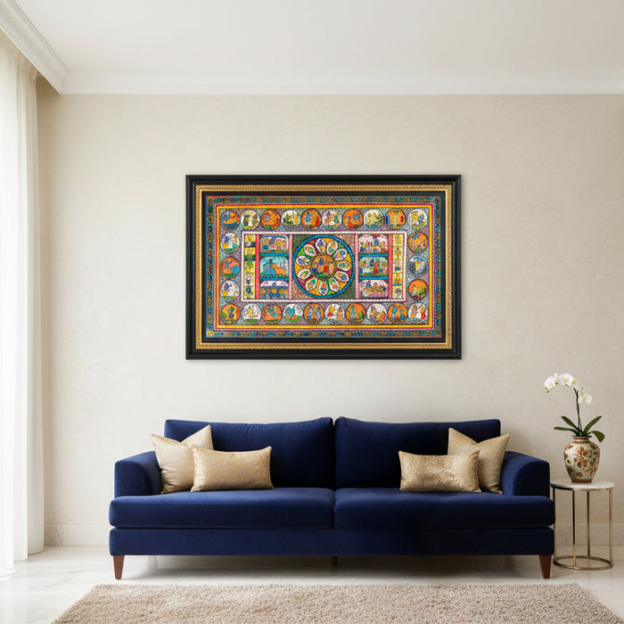 Original Pattachitra Painting – The Divine Life of Lord Krishna | 42 x 24 Inches | Hand-Painted Traditional Odisha Art