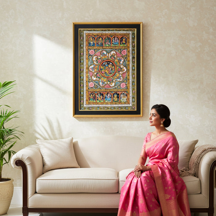 Radha Krishna Dashavatar Pattachitra — Original Odisha Hand-Painted Mandala Art | 13×20 Inches | Sacred Vishnu Wall Art