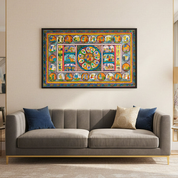 Original Pattachitra Painting – The Divine Life of Lord Krishna | 42 x 24 Inches | Hand-Painted Traditional Odisha Art