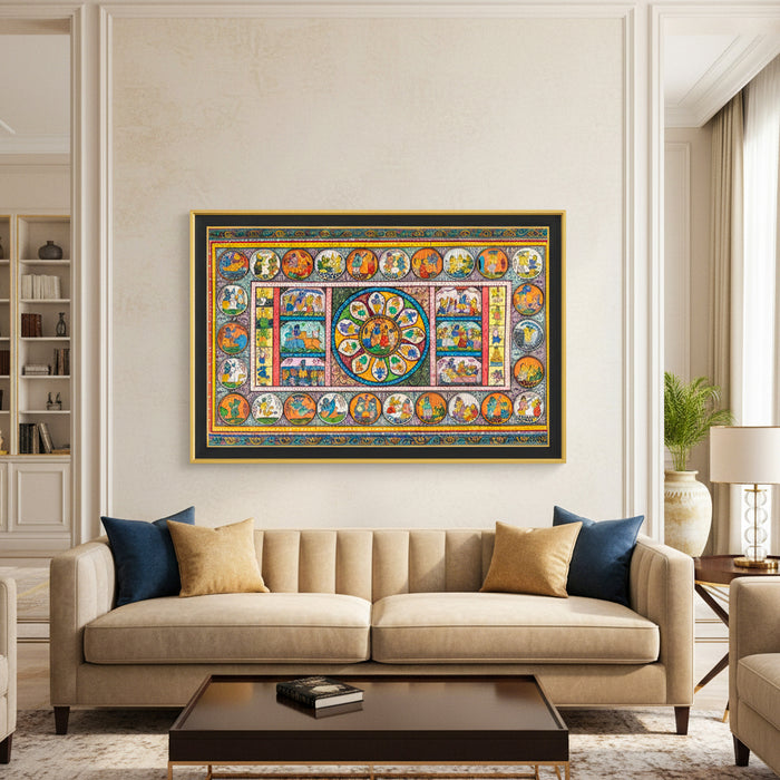 Original Pattachitra Painting – The Divine Life of Lord Krishna | 42 x 24 Inches | Hand-Painted Traditional Odisha Art