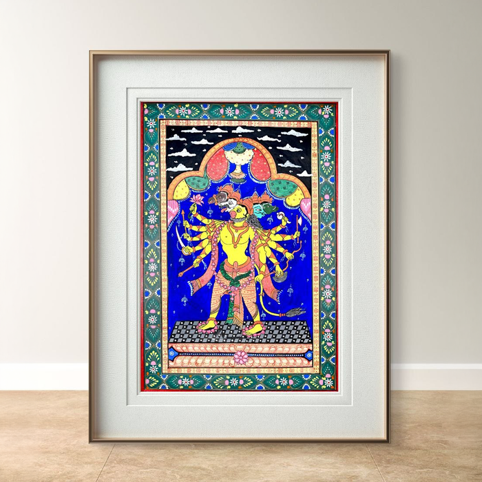 Panchmukhi Hanuman Pattachitra — Original Handmade Odisha Painting | 13×19 Inches | Five-Faced Hanuman Sacred Art