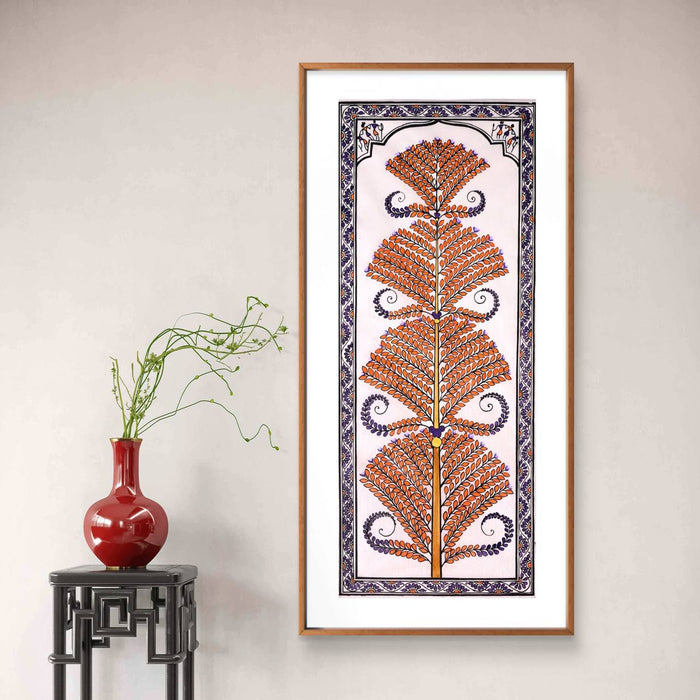 Tree of Life Pattachitra Painting on Tussar Silk — Original Handmade Odisha Art | 7×16 Inches