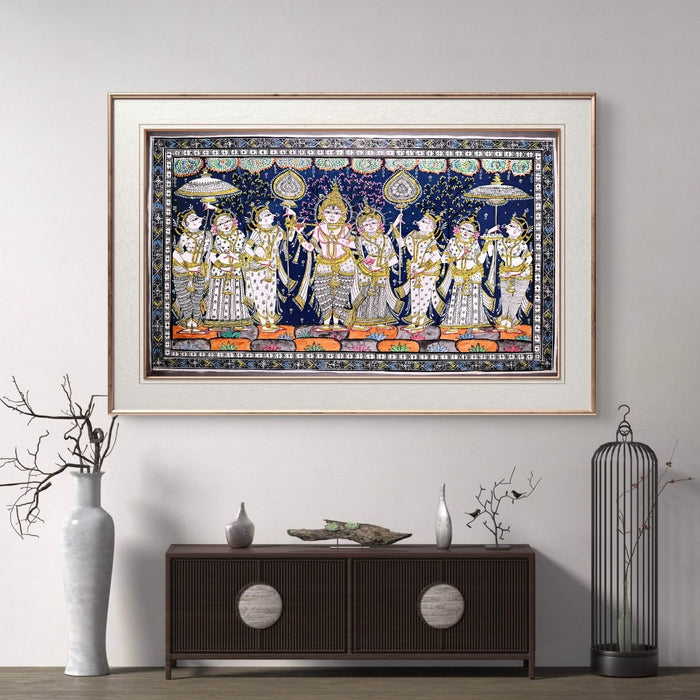 Krishna Raas Leela Pattachitra — Original Handmade Odisha Painting | 24×40 Inches | Krishna with Gopis