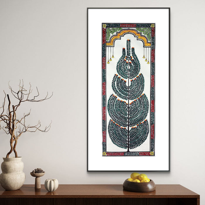 Tree of Life Pattachitra Painting on Tussar Silk — Original Handmade Odisha Art | 7×16 Inches