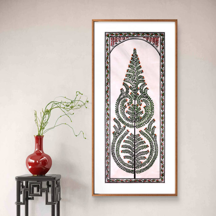 Tree of Life Pattachitra Painting on Tussar Silk — Original Handmade Odisha Art | 7×16 Inches