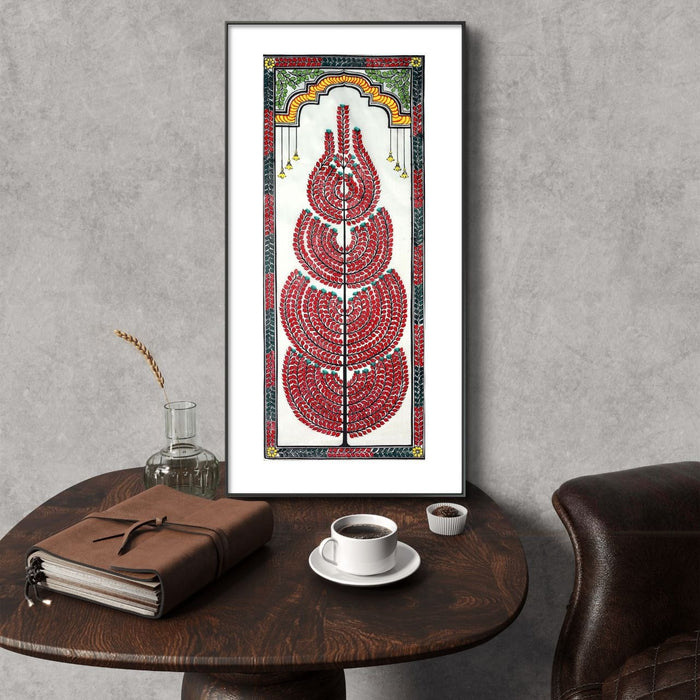 Tree of Life Pattachitra Painting on Tussar Silk — Original Handmade Odisha Art | 7×16 Inches