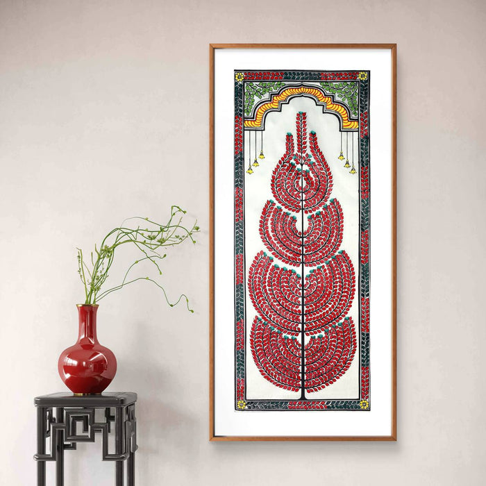 Tree of Life Pattachitra Painting on Tussar Silk — Original Handmade Odisha Art | 7×16 Inches