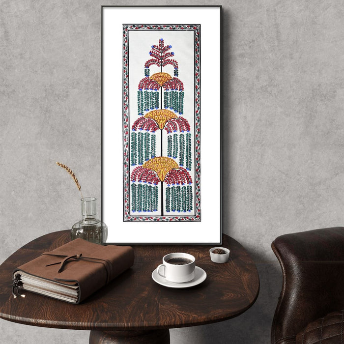 Tree of Life Pattachitra Painting on Tussar Silk — Original Handmade Odisha Art | 7×16 Inches