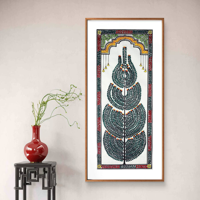Tree of Life Pattachitra Painting on Tussar Silk — Original Handmade Odisha Art | 7×16 Inches