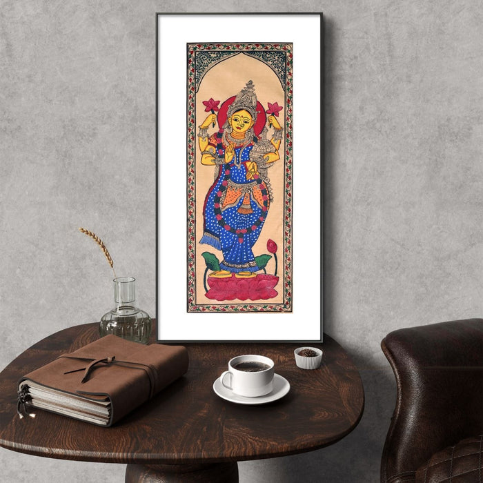 Lakshmi Pattachitra Painting on Tussar Silk — Original Handmade Odisha Art | 7×16 Inches