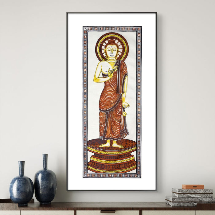 Buddha Pattachitra Painting on Tussar Silk — Original Handmade Odisha Art | 7×16 Inches