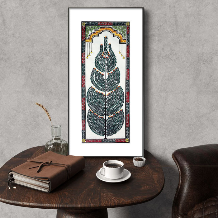 Tree of Life Pattachitra Painting on Tussar Silk — Original Handmade Odisha Art | 7×16 Inches