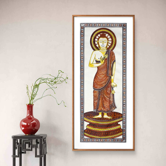 Buddha Pattachitra Painting on Tussar Silk — Original Handmade Odisha Art | 7×16 Inches