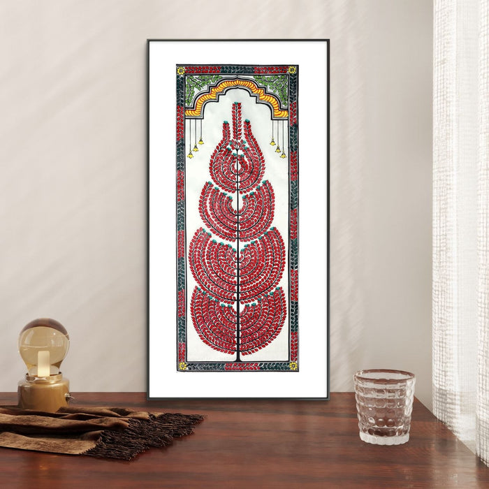 Tree of Life Pattachitra Painting on Tussar Silk — Original Handmade Odisha Art | 7×16 Inches