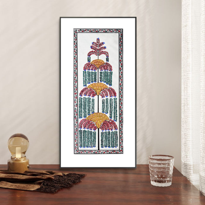 Tree of Life Pattachitra Painting on Tussar Silk — Original Handmade Odisha Art | 7×16 Inches