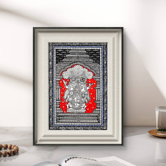 Jagannath Triad Pattachitra — Original Odisha Hand-Painted Balabhadra Subhadra Temple Art | 13×19 Inches | Sacred Puri Wall Art