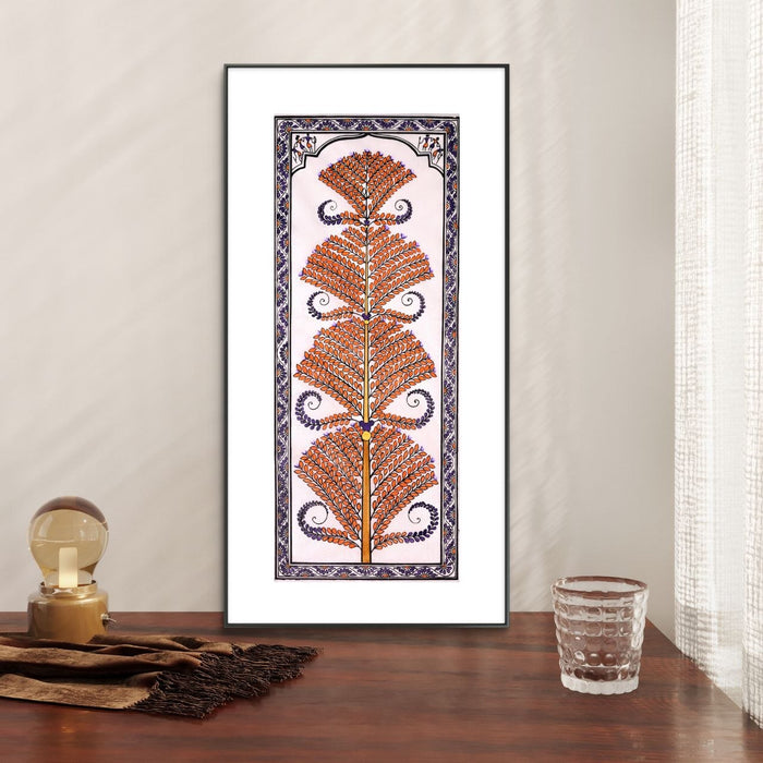 Tree of Life Pattachitra Painting on Tussar Silk — Original Handmade Odisha Art | 7×16 Inches