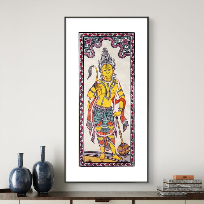 Hanuman Pattachitra Painting on Tussar Silk — Original Handmade Odisha Art | 7×16 Inches