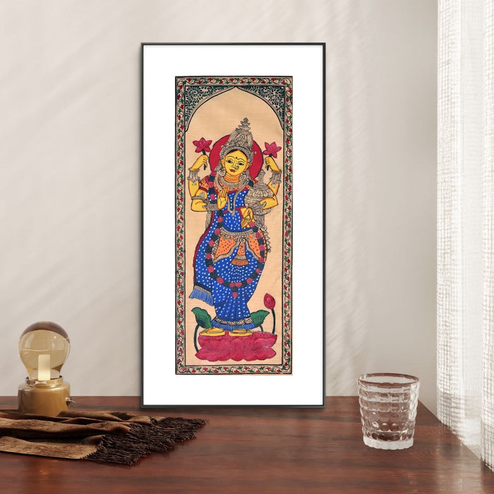 Lakshmi Pattachitra Painting on Tussar Silk — Original Handmade Odisha Art | 7×16 Inches