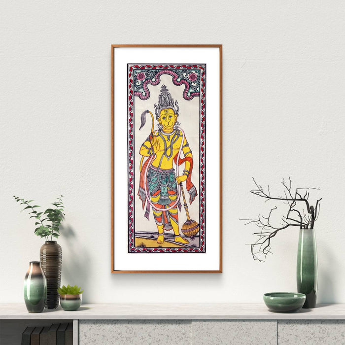 Hanuman Pattachitra Painting on Tussar Silk — Original Handmade Odisha Art | 7×16 Inches
