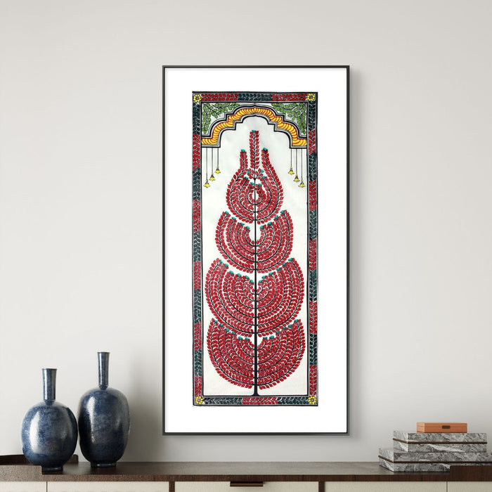 Tree of Life Pattachitra Painting on Tussar Silk — Original Handmade Odisha Art | 7×16 Inches