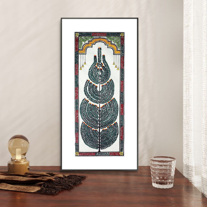 Tree of Life Pattachitra Painting on Tussar Silk — Original Handmade Odisha Art | 7×16 Inches